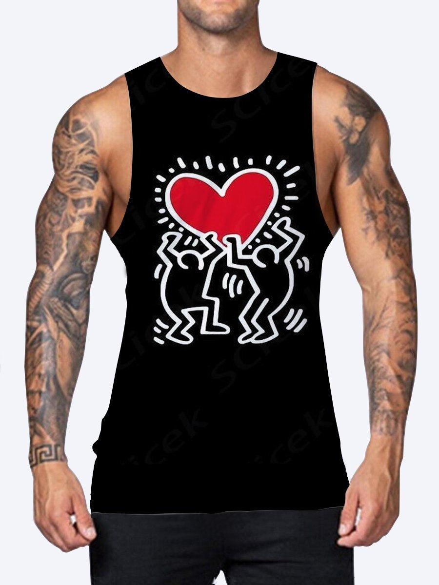 Fun Pop Art Heart Print Crewneck Tank Top