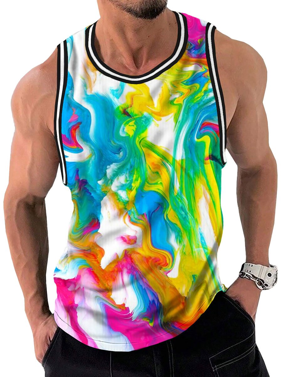 Bright Art Inkjet Printing Round Neck Casual Tank Top