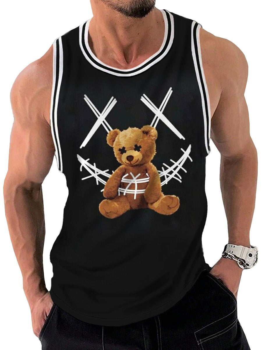 Smiley Bear Print Crew Neck Tank Top