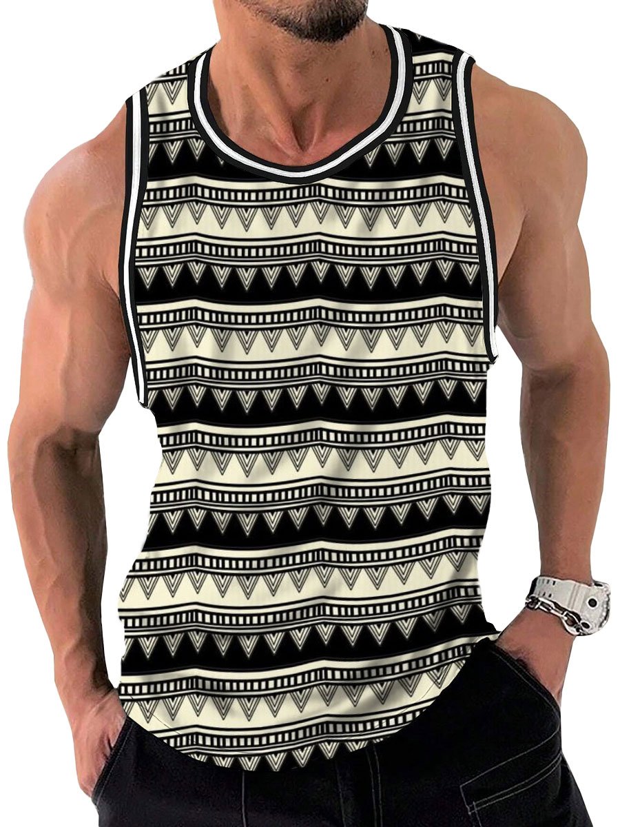 Retro Triangle Line Printed Casual Round Neck Tank Top