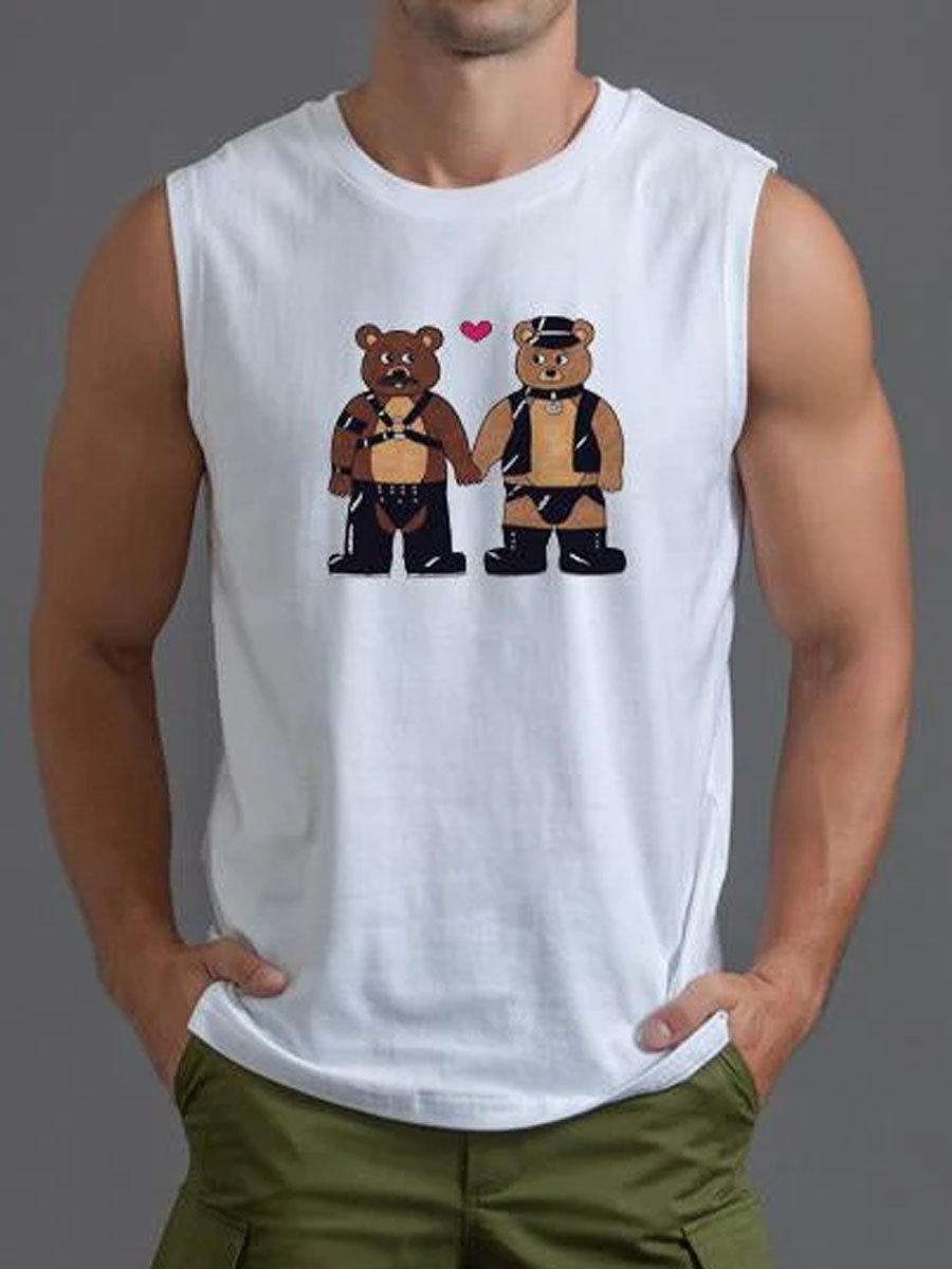 Holding Hands Bear Print Tank Top-Bears