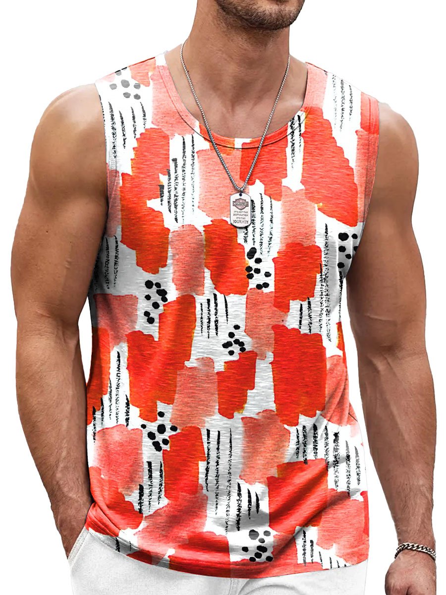 Men's Ink Sfumato Printed Casual Crew Neck Tank Top