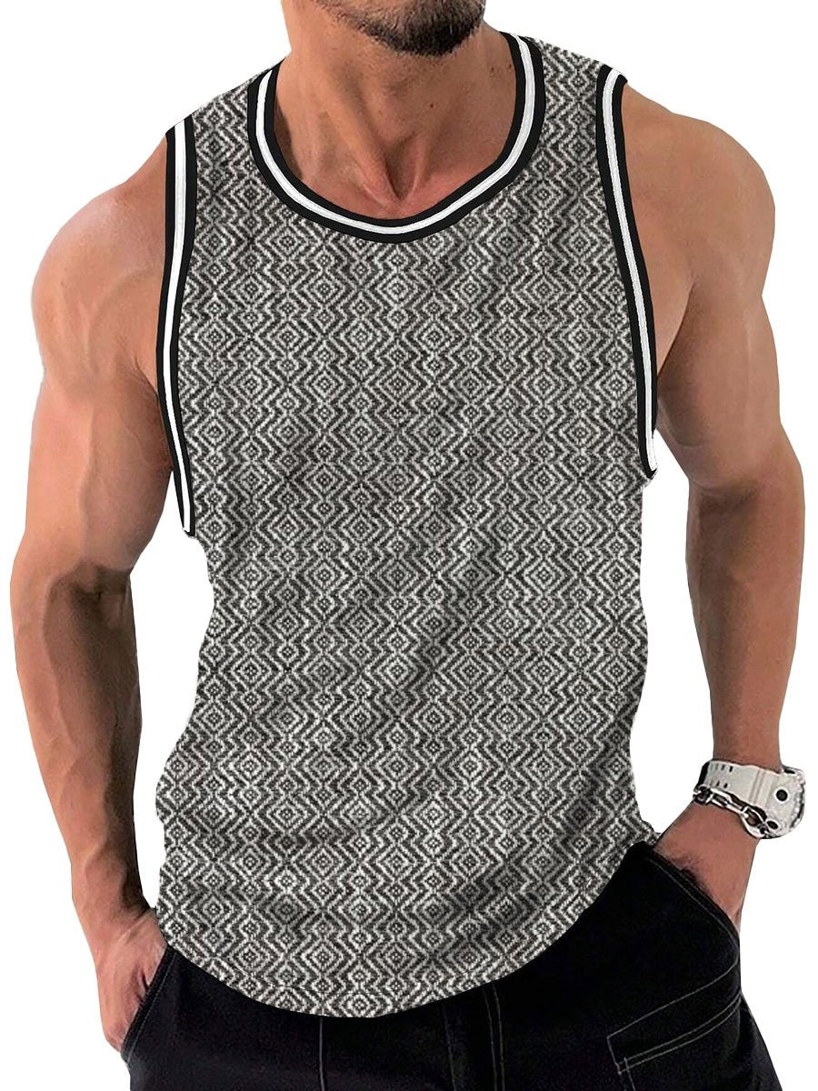 Retro Geometric Print Casual Round Neck Tank Top