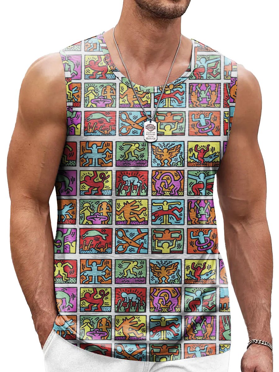 Men's Colorful LGBT Geometric Print Casual Crew Neck Tank Top