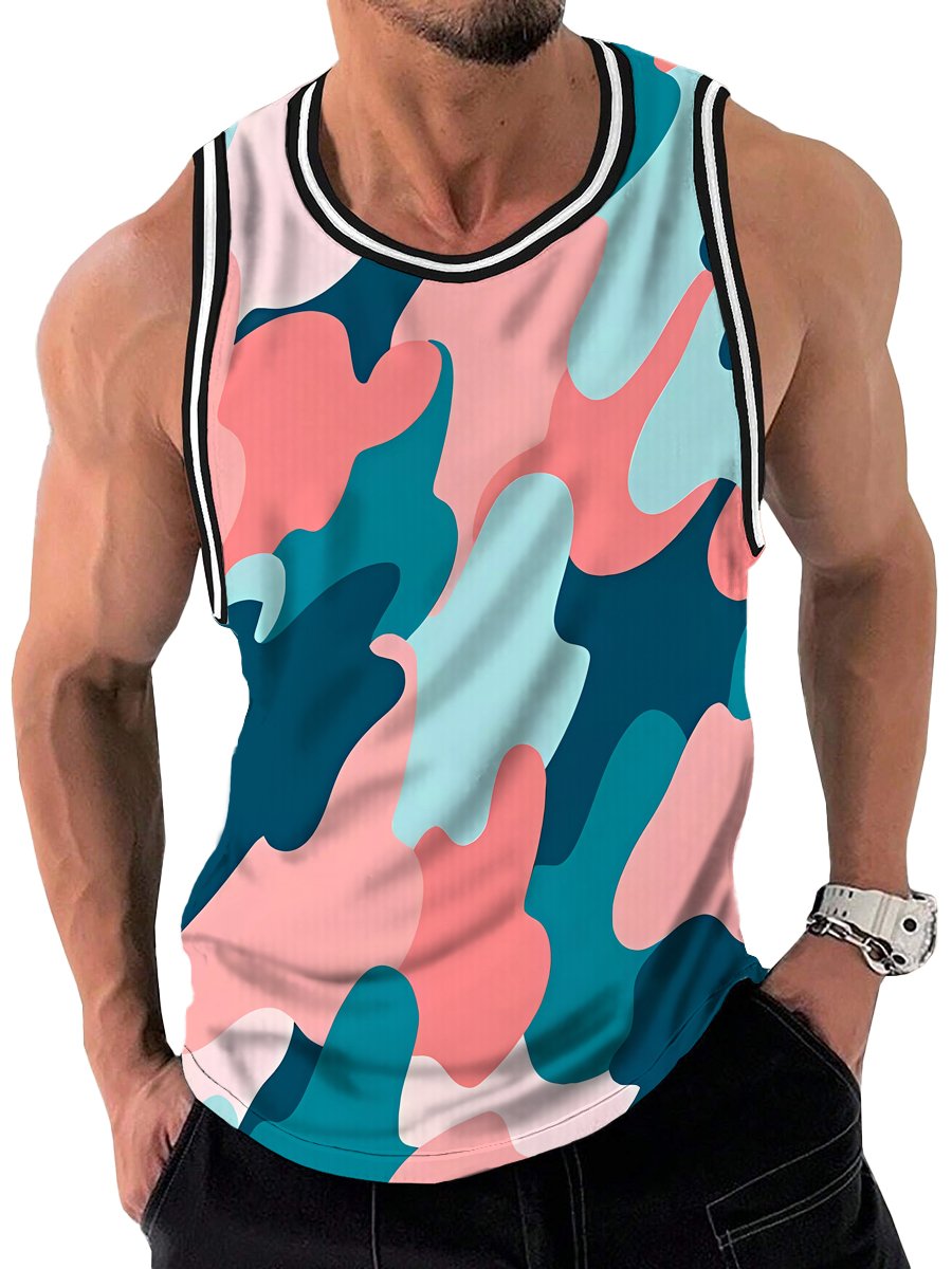 Light Contrast Camo Print Crew Neck Tank Top