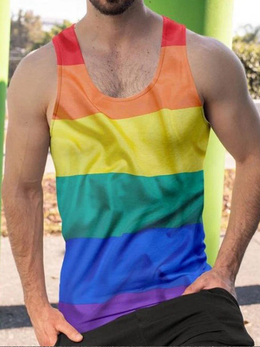 Rainbow Stripe Print Tank Top