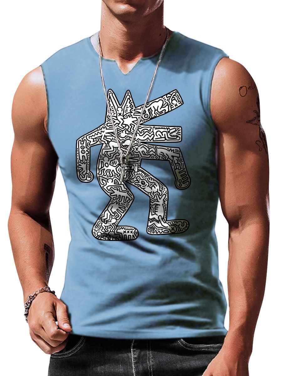 Men's Pop Art Print Casual Round Neck Tank Top