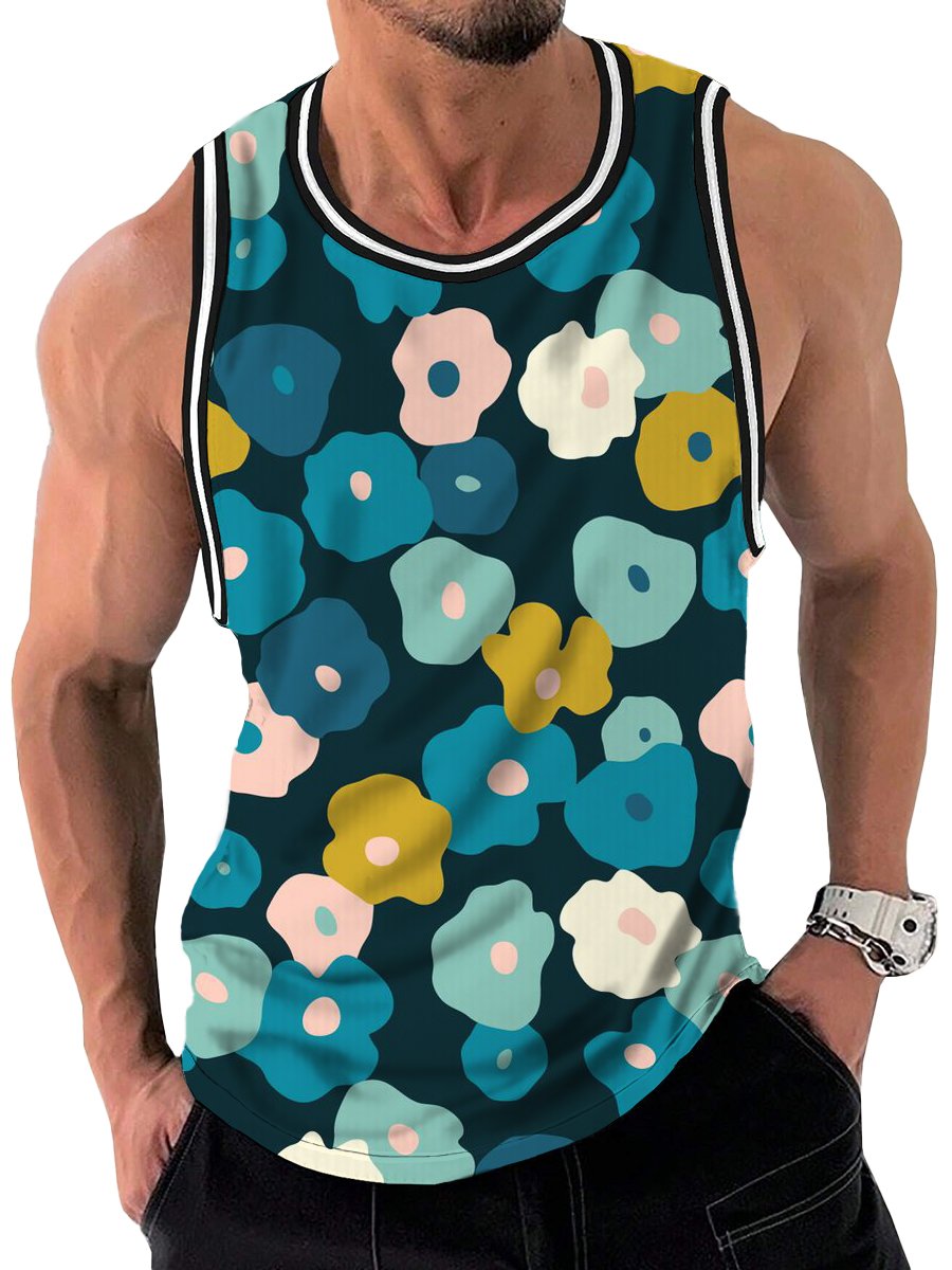 Multicolor Flowers Print Crew Neck Tank Top