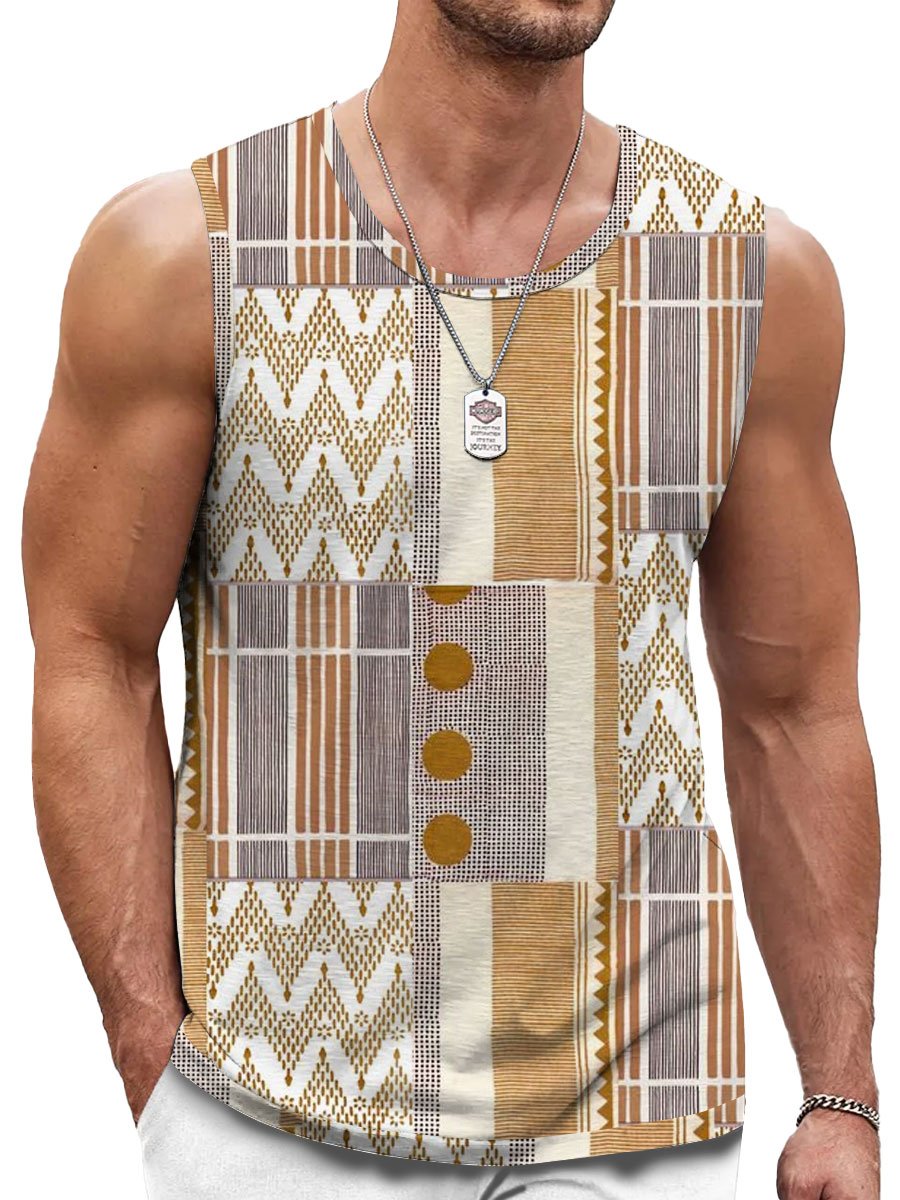 Men's Retro Geometric Print Round Neck Tank Top