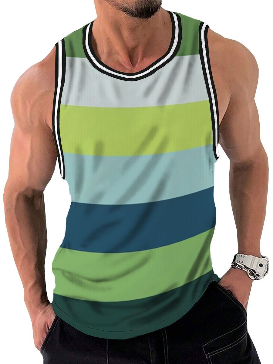 Men's Gradient Stripe Printed Striped Webbing Casual Tank Top