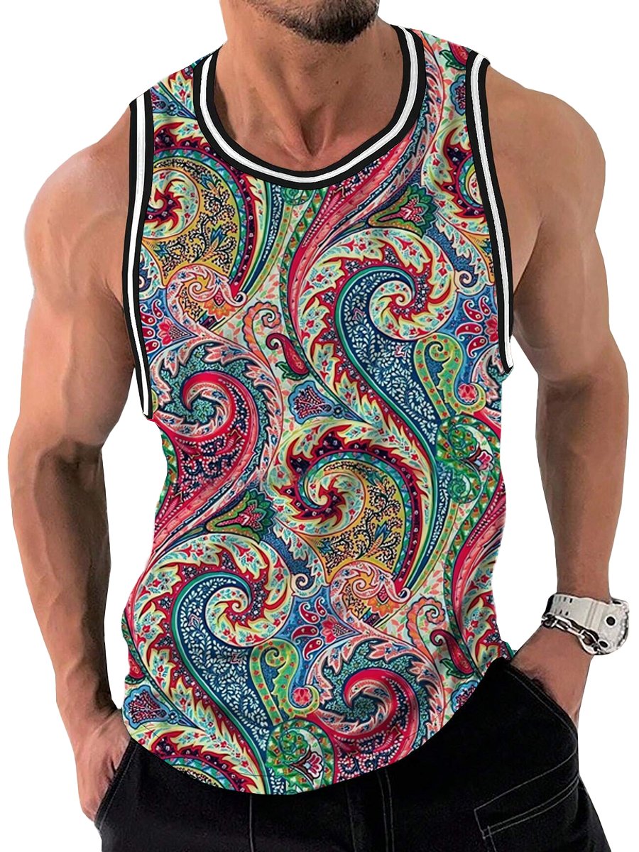 Colorful Ethnic Print Crew Neck Tank Top