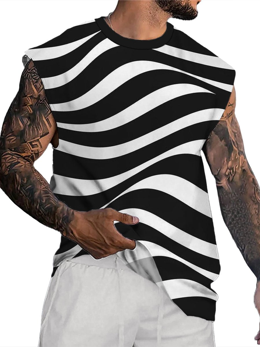 Irregular Stripes Print Round Neck Tank Top