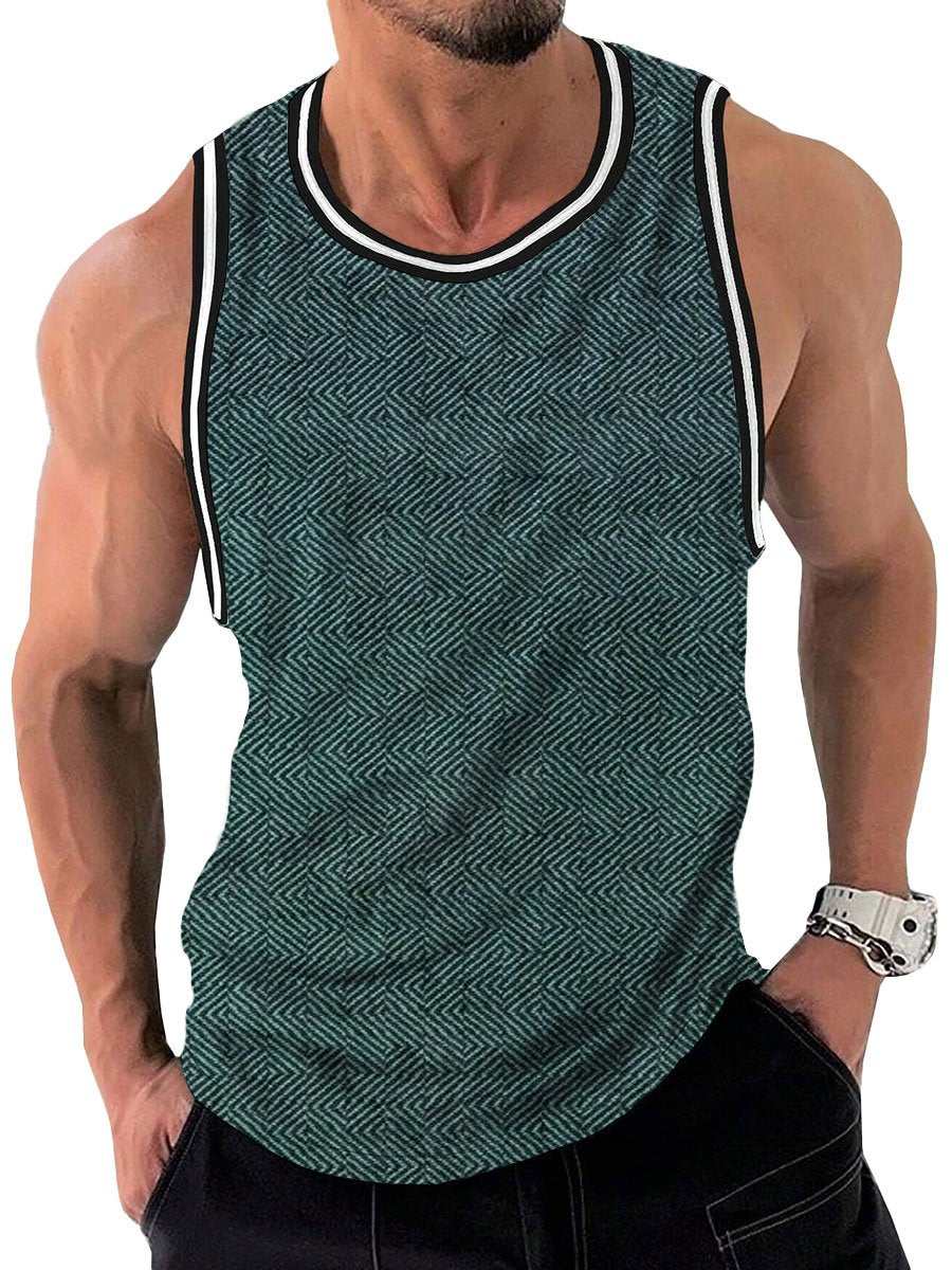 Retro Texture Print Casual Round Neck Tank Top