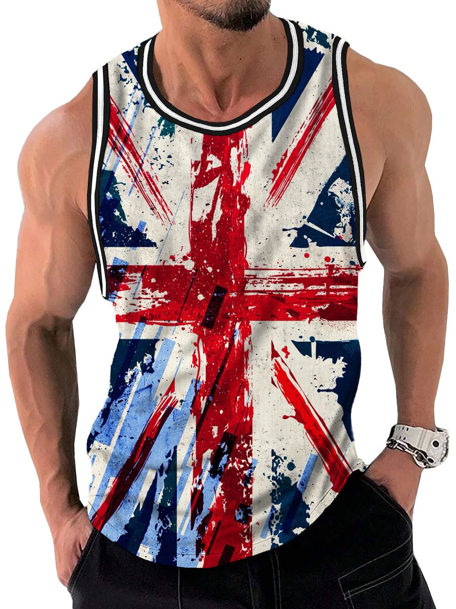 Vintage British Flag Print Crew Neck Tank Top