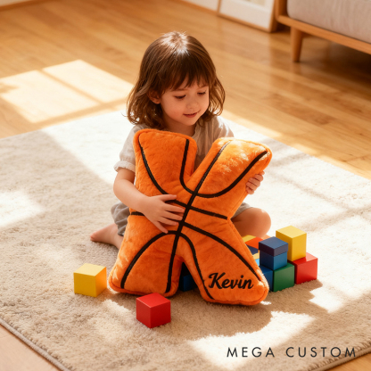 Personalized Graphic3DPrint Basketball Letter Shaped Pillow with Custom Name for Sports Fans