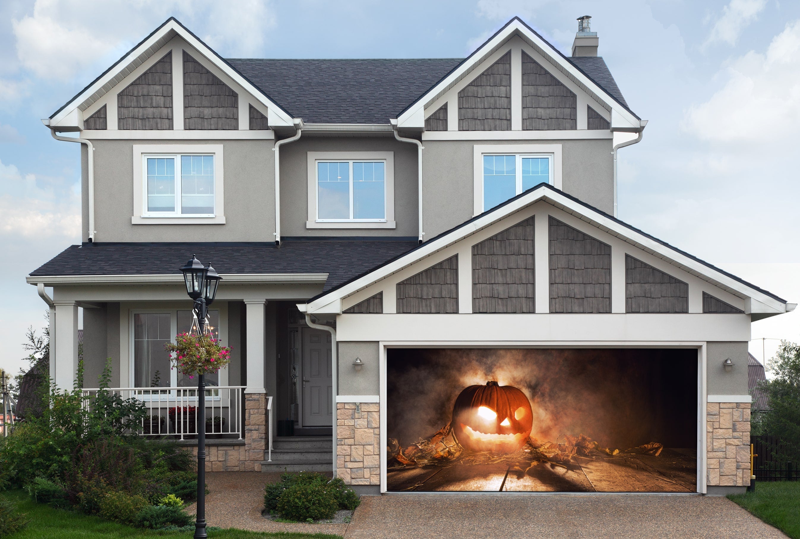 Scary halloween pumpkin on wooden planks
