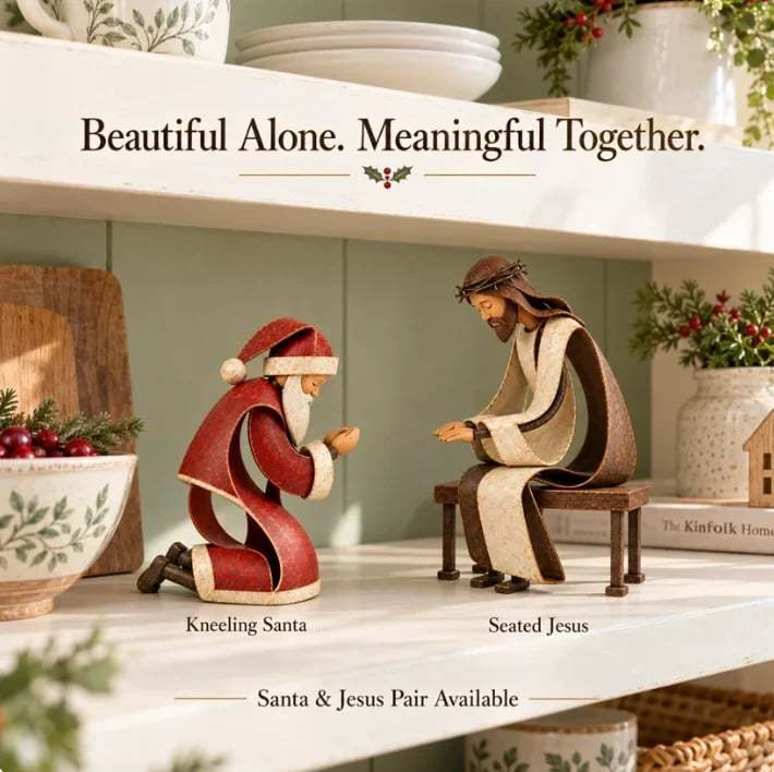 🎅✝️Santa Kneeling Before   Jesus Christmas   Figurines