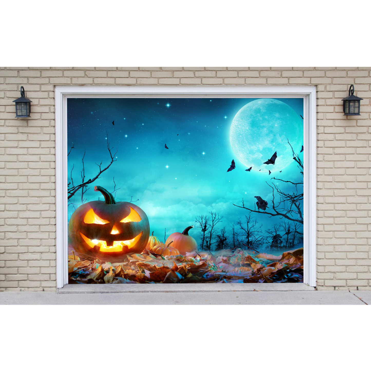 Halloween Carved Pumpkin Lantern Garage Door Banner Mural