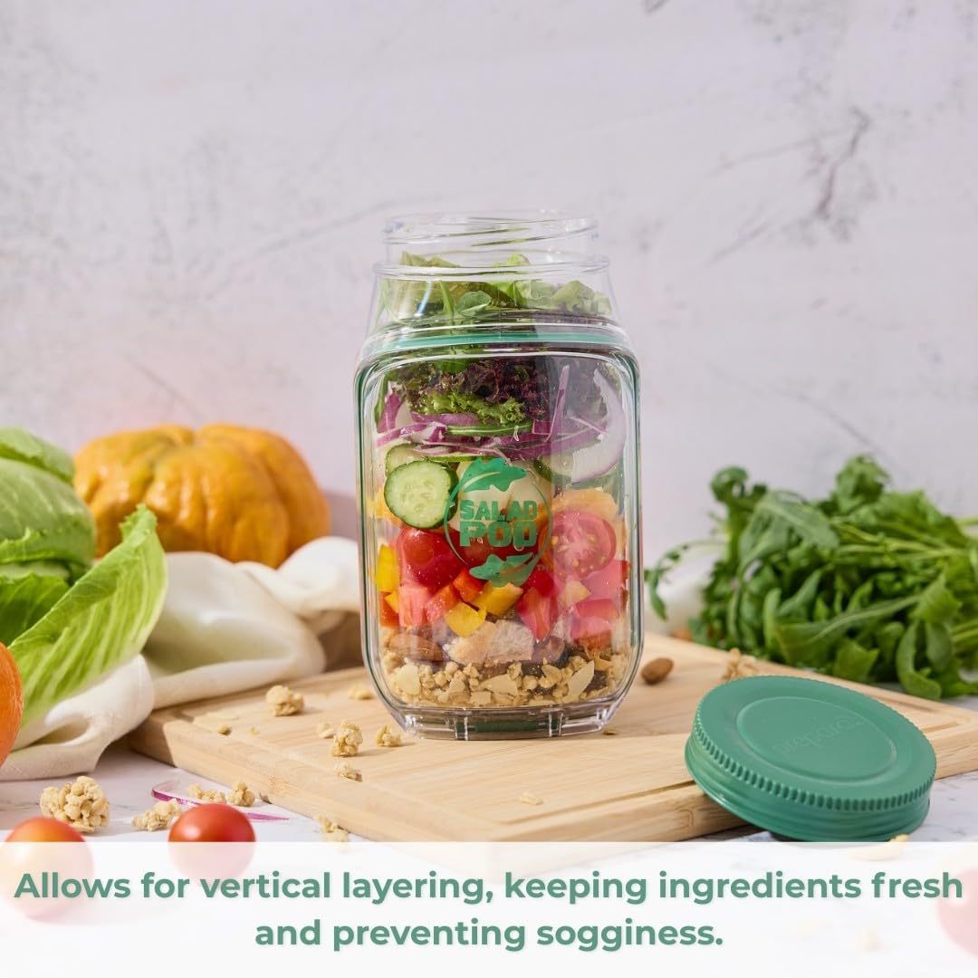 Limited Sale 50% OFF🔥Salad Pod – Leakproof Mason Jar Style Salad Container with Side Hatch Bowl Design