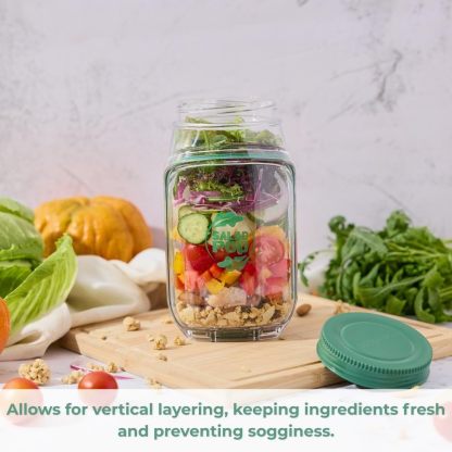 Limited Sale 50% OFF🔥Salad Pod – Leakproof Mason Jar Style Salad Container with Side Hatch Bowl Design