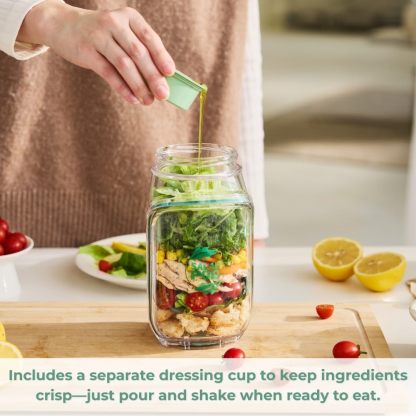 Limited Sale 50% OFF🔥Salad Pod – Leakproof Mason Jar Style Salad Container with Side Hatch Bowl Design