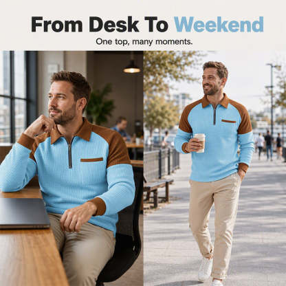 Men's Casual Waffle Knit Quarter-Zip Sweatshirt 