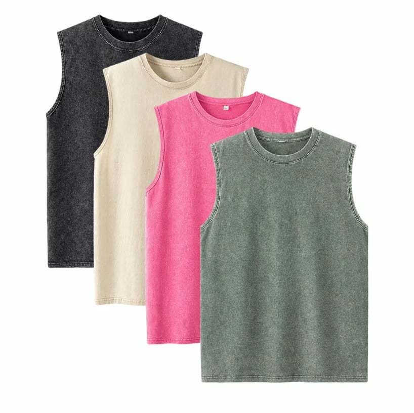 ⚡ Hot Sales 49% OFF 🔥 4-Pack Men's Washed Sleeveless Vest – Heavyweight Cotton, Acid Wash, Oversized Gym & Streetwear