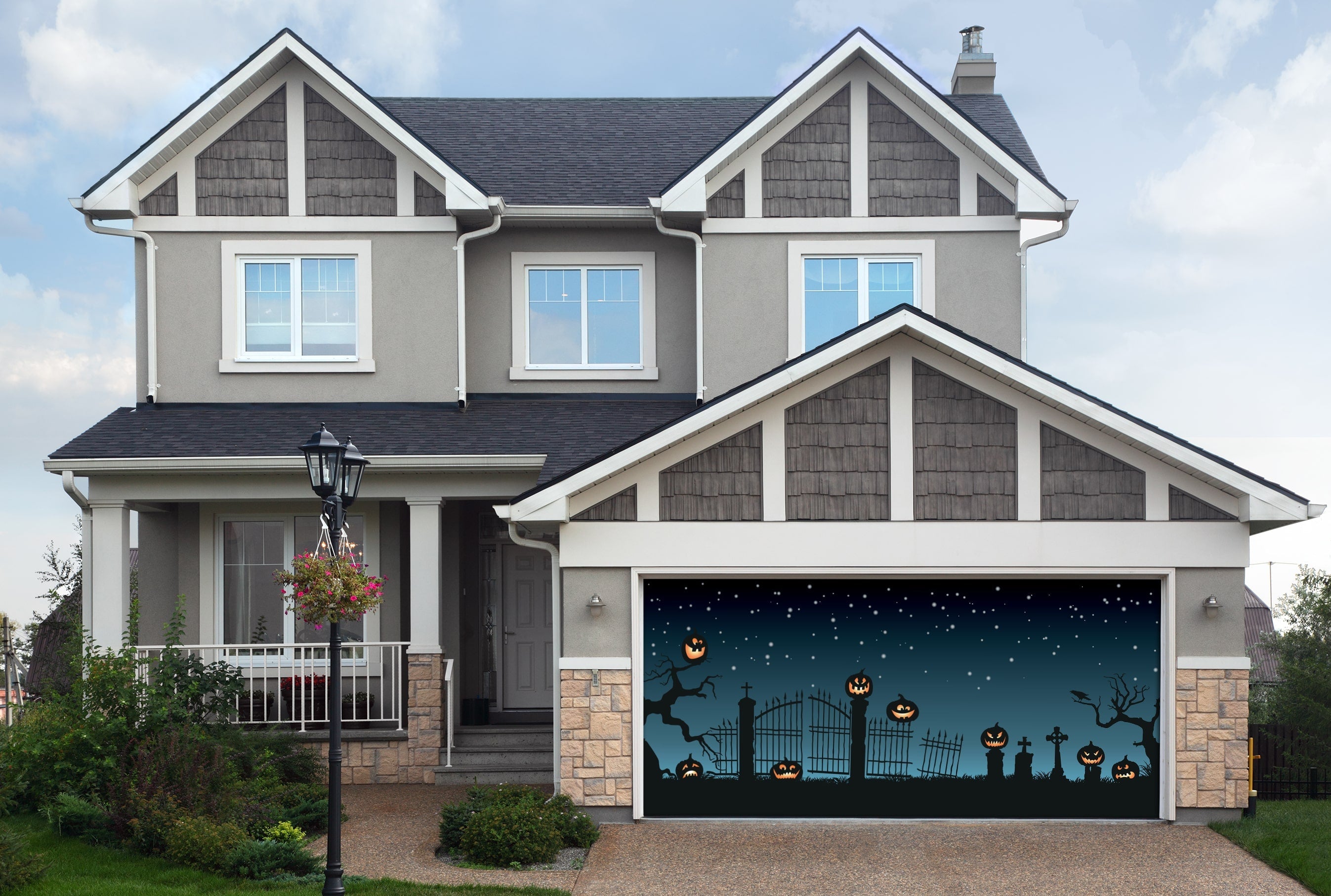 Holiday Halloween night sky background Halloween Garage Door Banner Mural