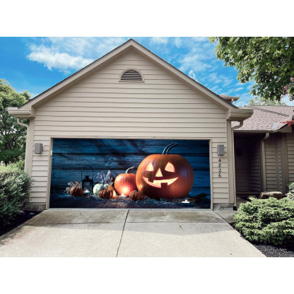 Halloween Carved Pumpkin Lantern Garage Door Banner Mural
