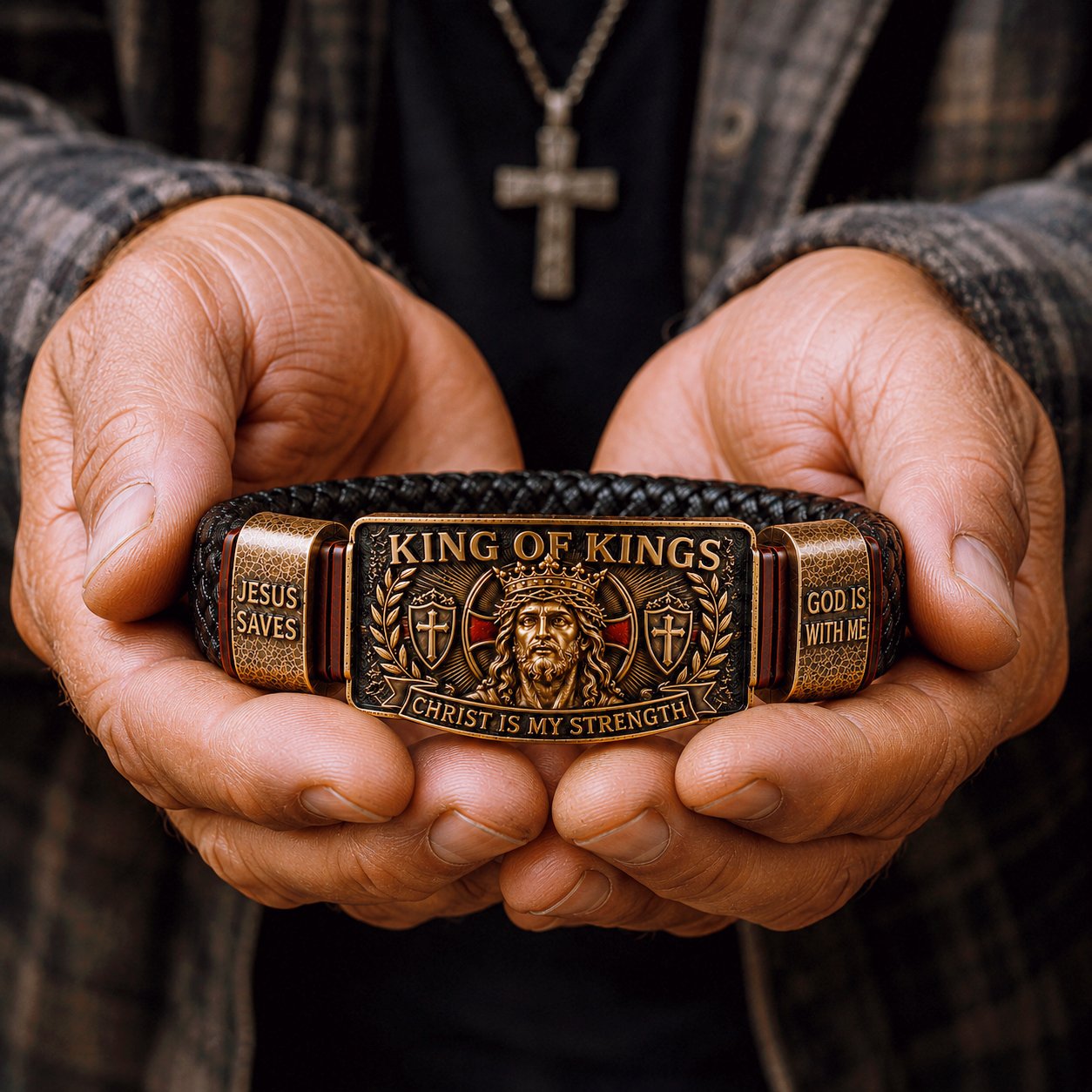 🔥LAST DAY 50% OFF - ✝️CHRIST IS MY STRENGTH: Father’s Day Faith Bracelet, Daily Spiritual Reminder for Christian Dads