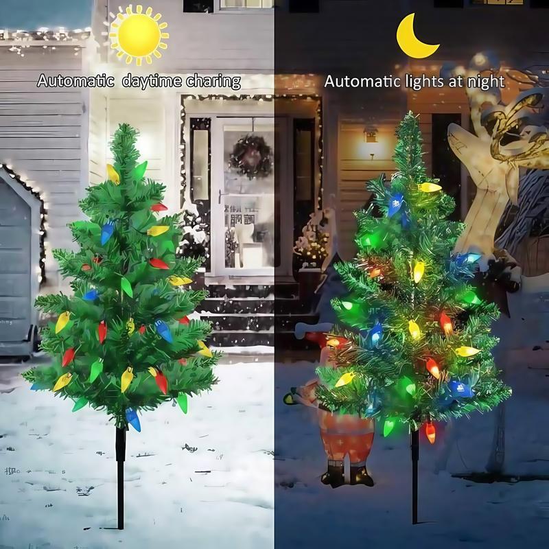 1 Tow 4 Solar Christmas Tree Lights. Includes 80 colorful strawberry bulbs, IPX4 waterproof, suitable for outdoor patio garden decorations for festivals, driveways and Christmas parties!
