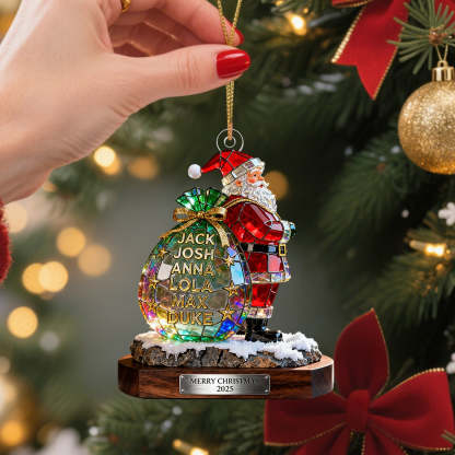 Personalized Stained Glass Effect Family Santa Claus Theme Acrylic Ornament