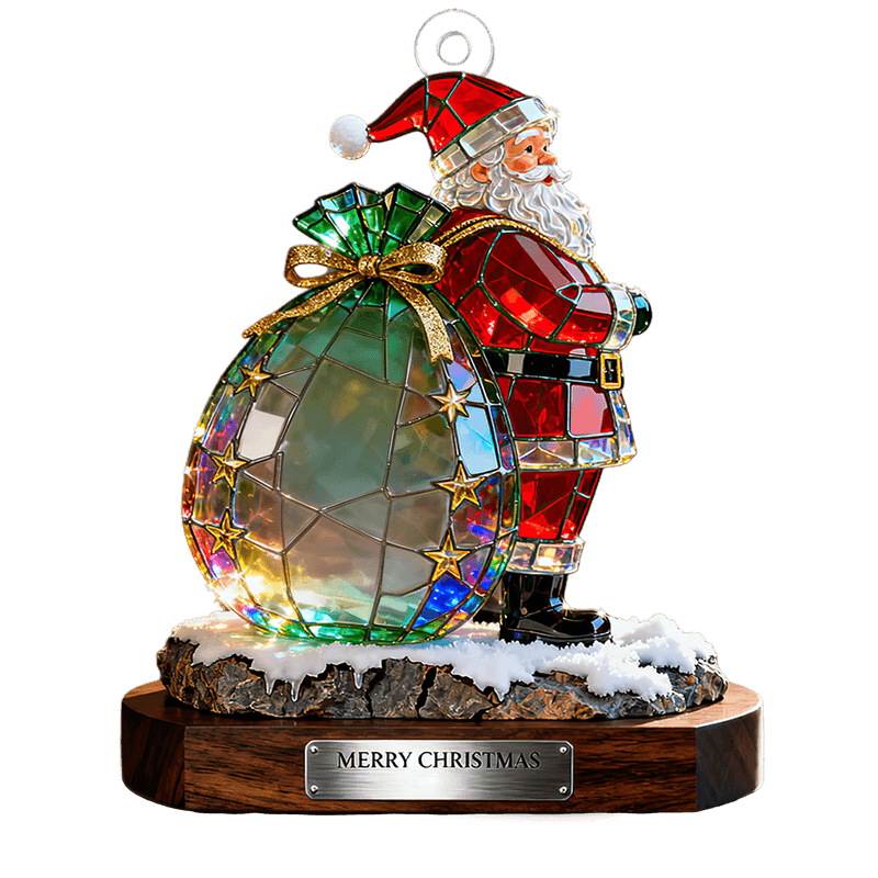 Personalized Stained Glass Effect Family Santa Claus Theme Acrylic Ornament