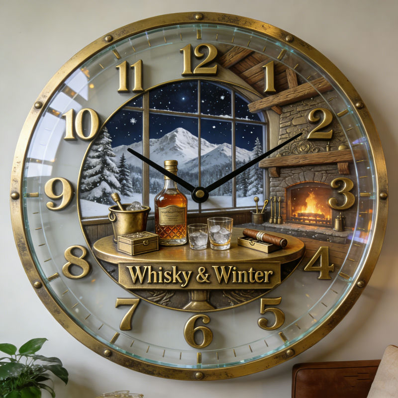 Personalized Whisky Snow Scene Theme Clock
