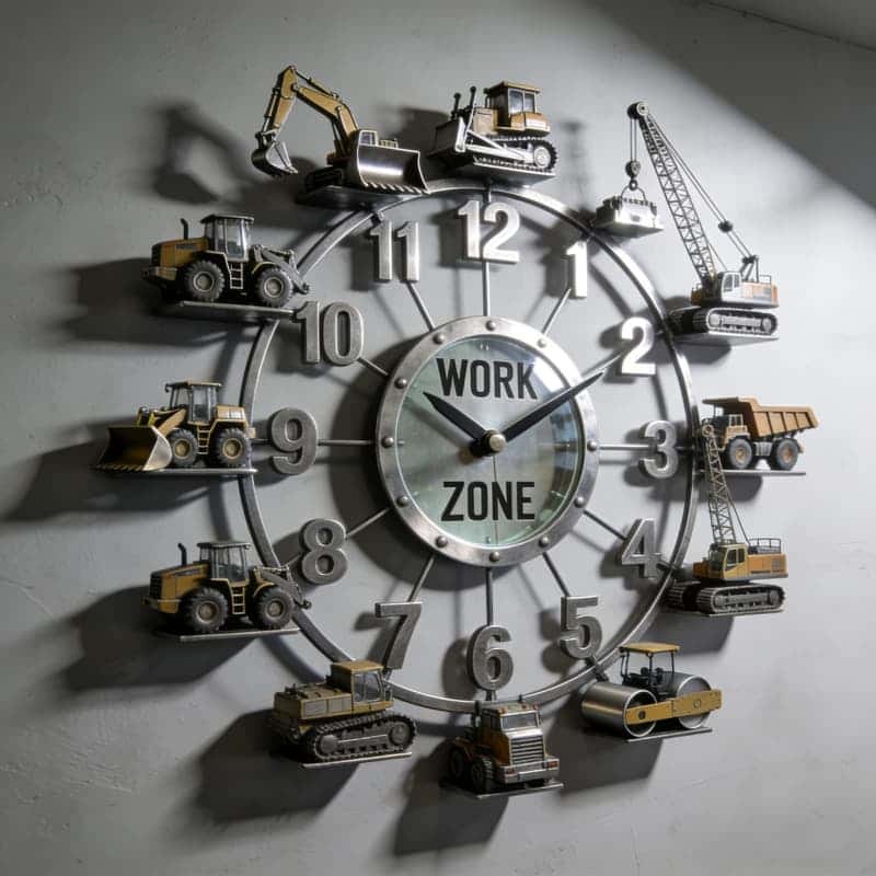 Personalized Construction Vehicle Work Zone-Themed Wall Clock