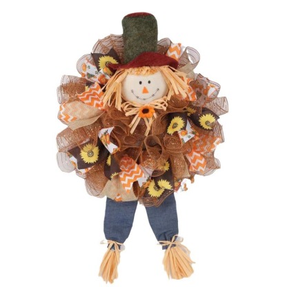 27" Scarecrow Wreath | Thanksgiving Deco Mesh Fall Front Door Wreath