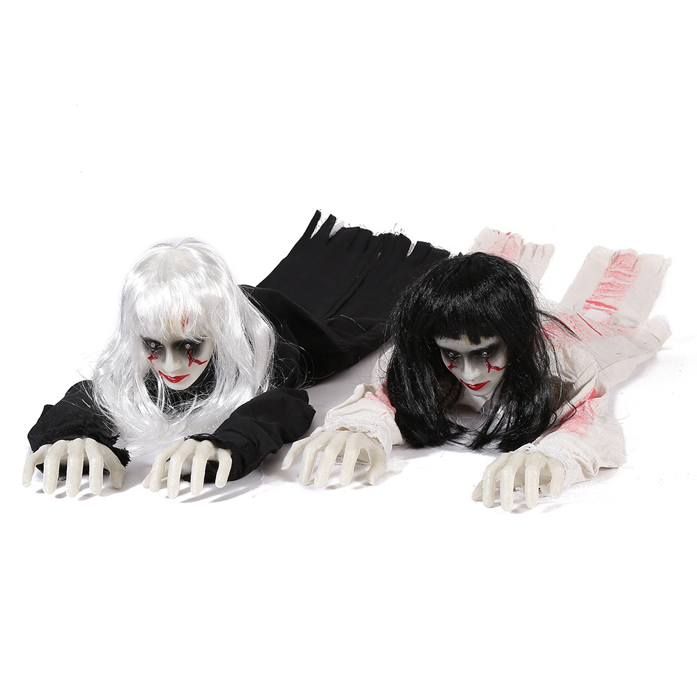 4 Ft. Halloween Scary Yard Animated Crawling Creepy Ghost Long Hair Horror Voice Skeleton Halloween Decoration