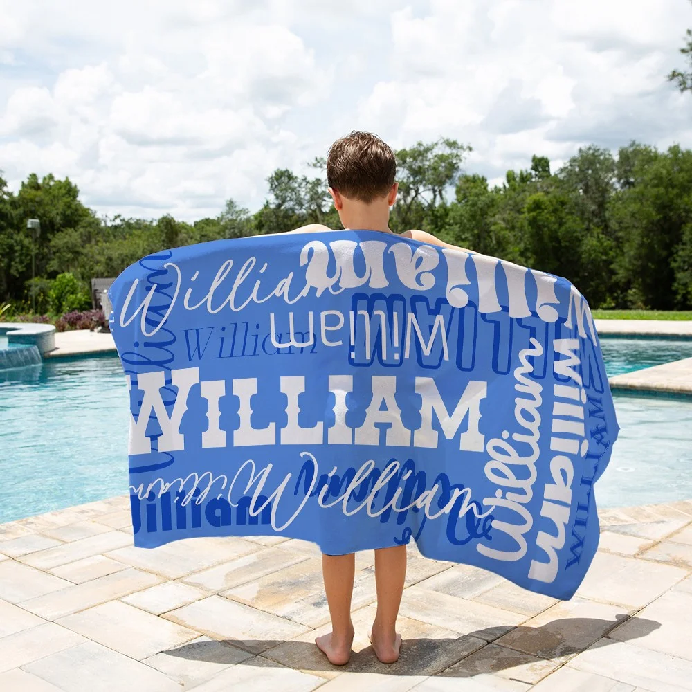 Personalized Name Beach Towel, Quick Dry Microfiber Signature Bath Towel,