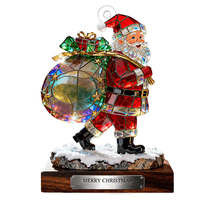 Personalized Stained Glass Effect Family Santa Claus Theme Acrylic Ornament
