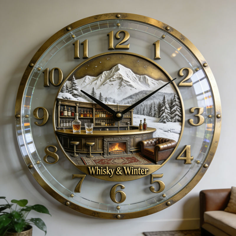 Personalized Whisky Snow Scene Theme Clock