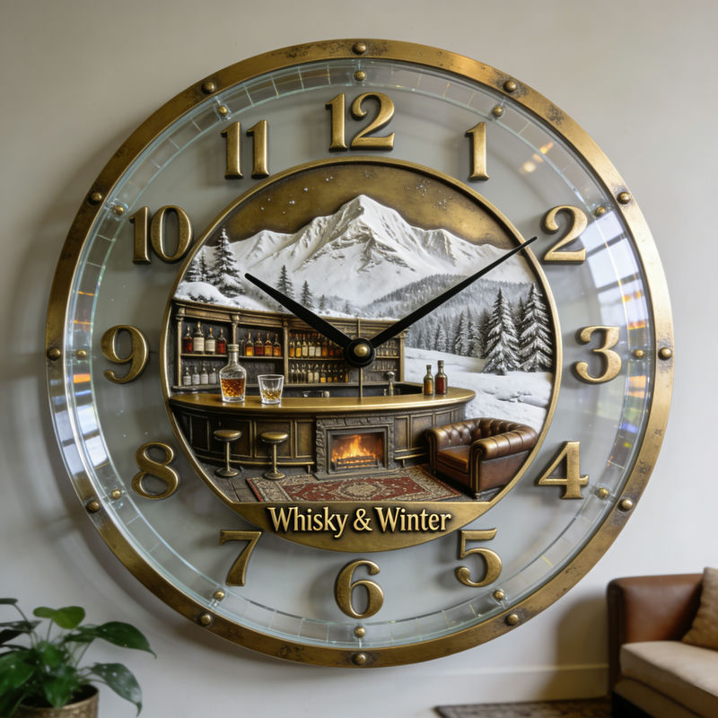 Personalized Whisky Snow Scene Theme Clock