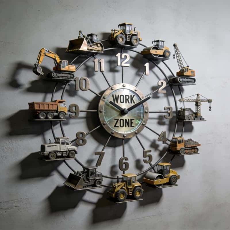 Personalized Construction Vehicle Work Zone-Themed Wall Clock