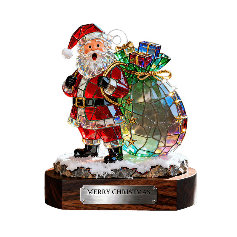 Personalized Stained Glass Effect Family Santa Claus Theme Acrylic Ornament