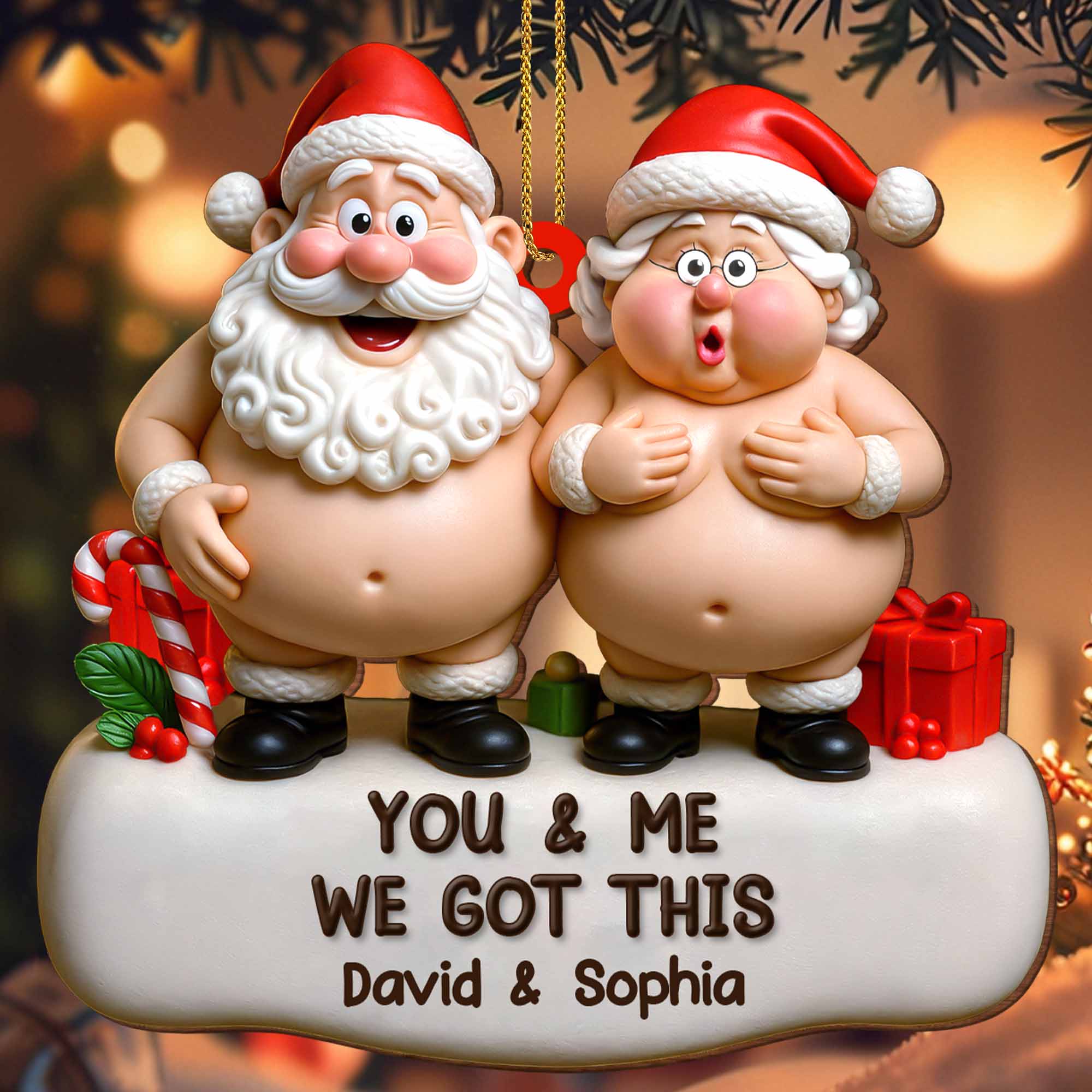 You & Me We Got This Santa Claus Figures, Custom Wood Ornament, Gift For Couples