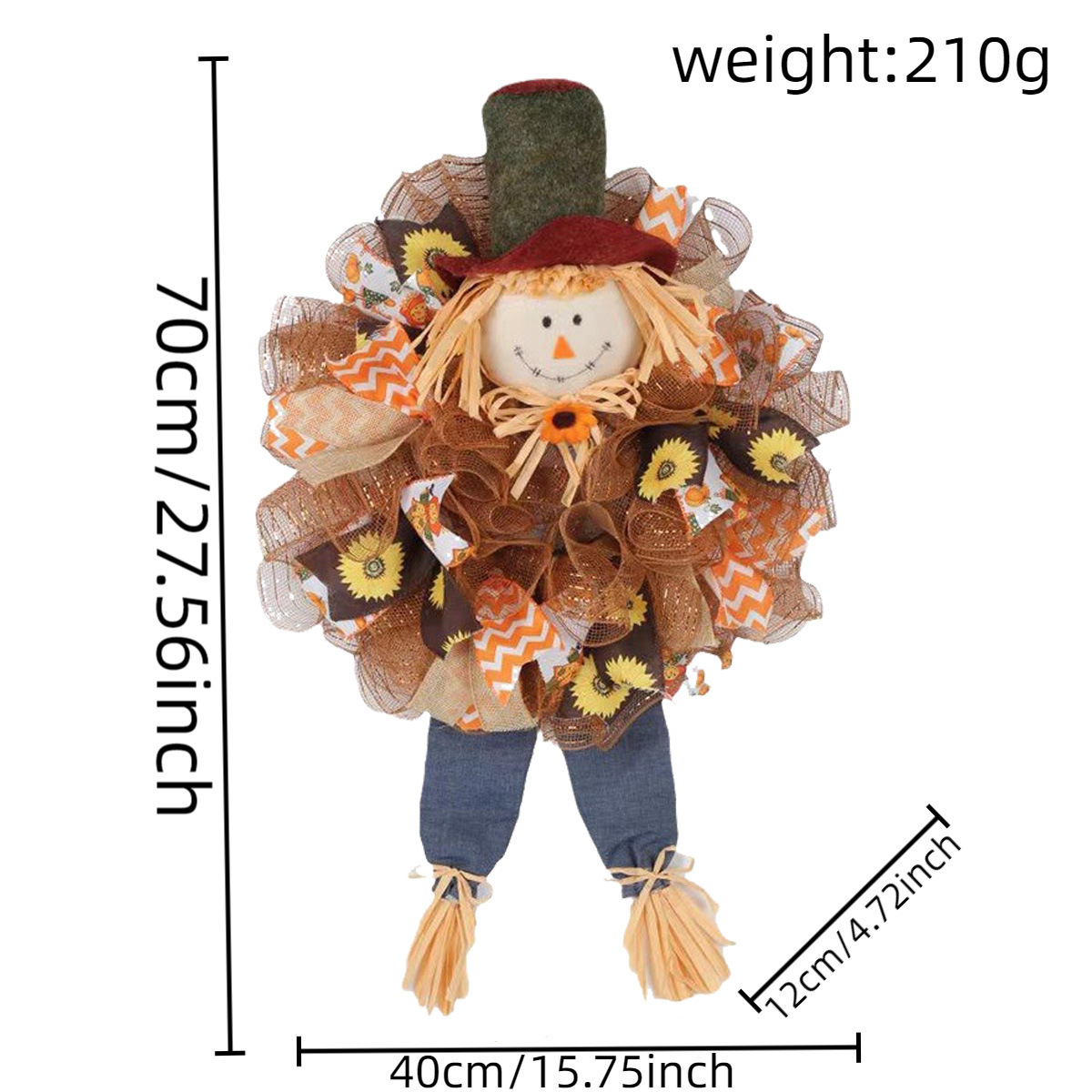 27" Scarecrow Wreath | Thanksgiving Deco Mesh Fall Front Door Wreath