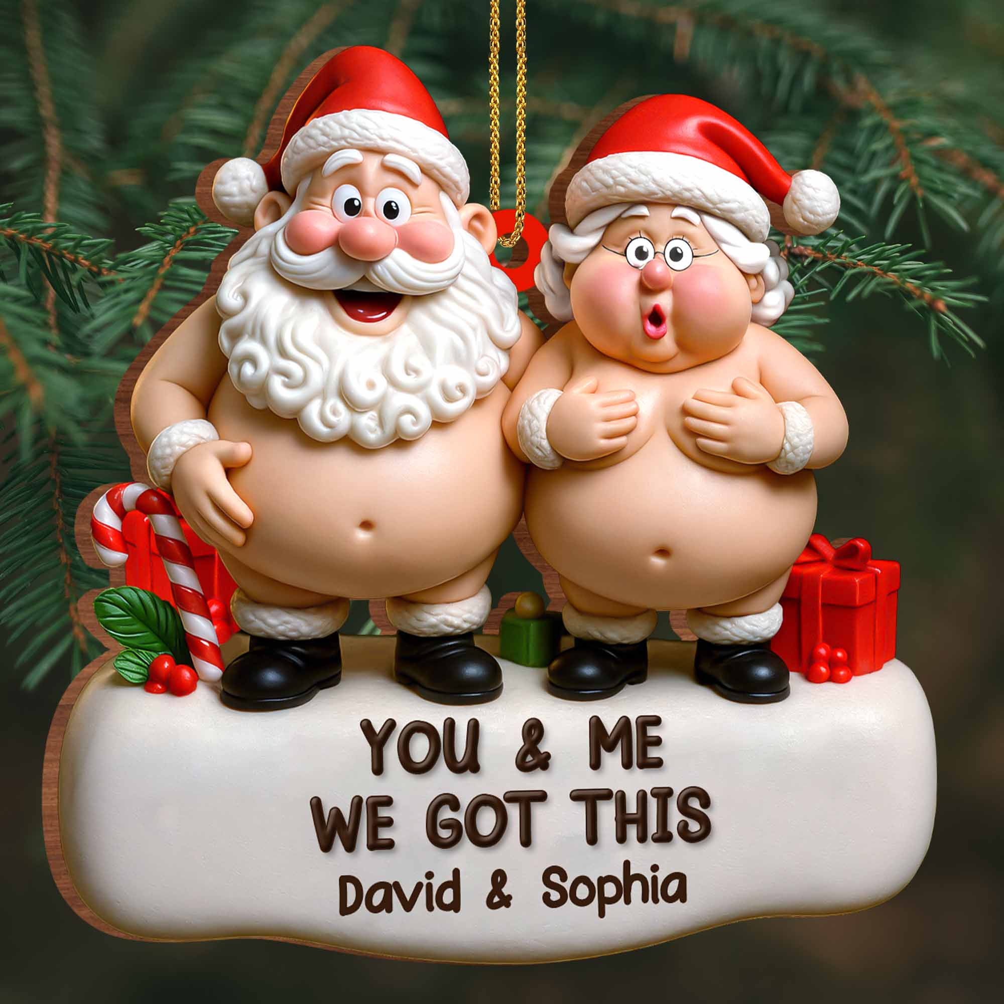 You & Me We Got This Santa Claus Figures, Custom Wood Ornament, Gift For Couples