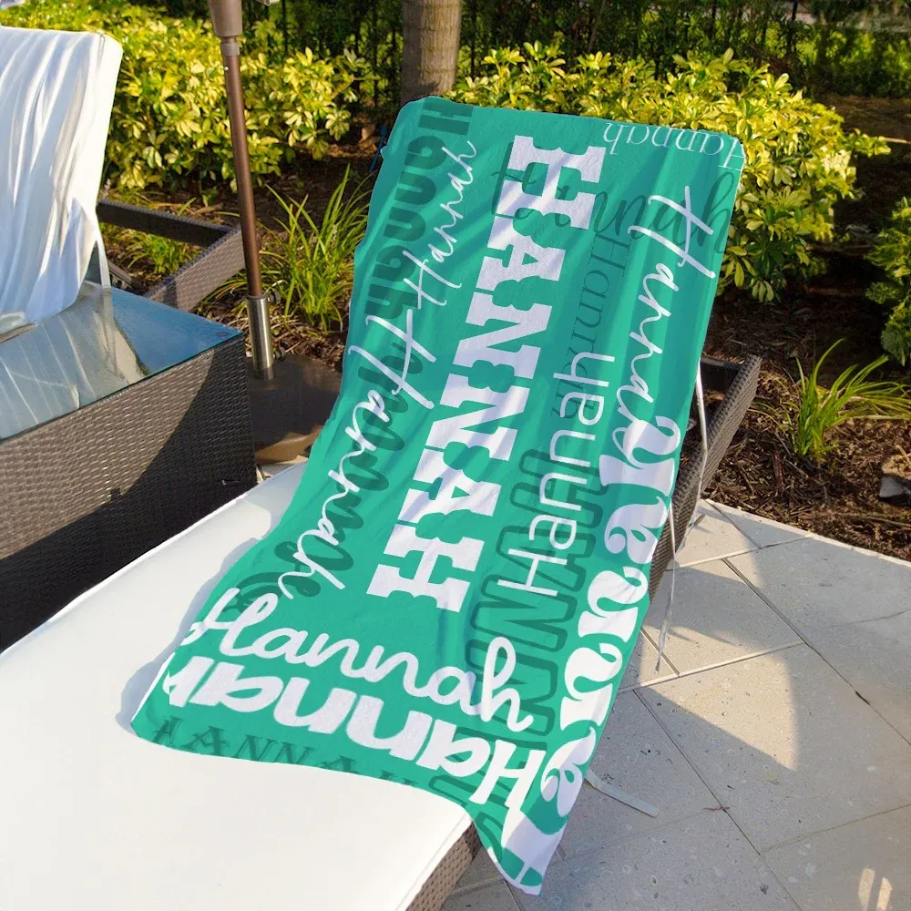 Personalized Name Beach Towel, Quick Dry Microfiber Signature Bath Towel,