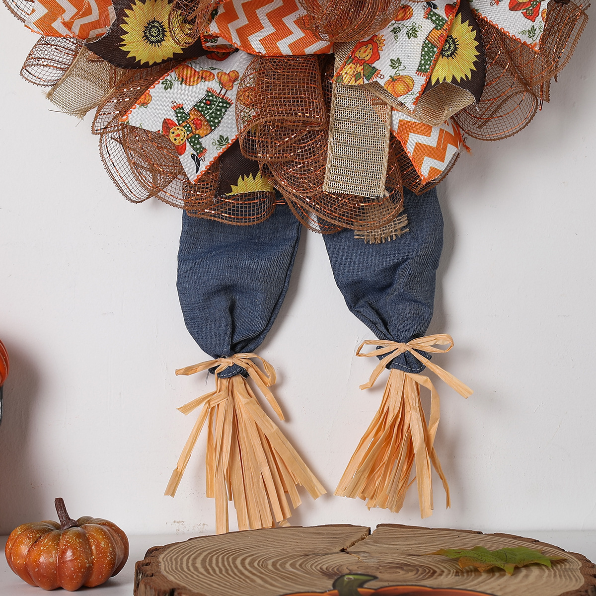 27" Scarecrow Wreath | Thanksgiving Deco Mesh Fall Front Door Wreath