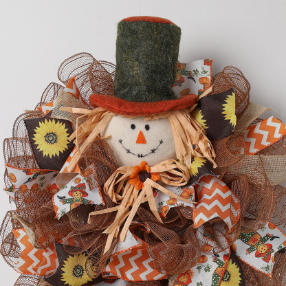 27" Scarecrow Wreath | Thanksgiving Deco Mesh Fall Front Door Wreath