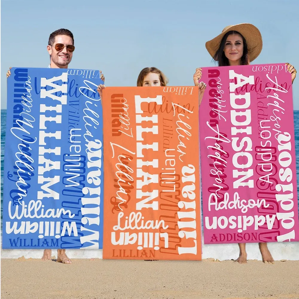 Personalized Name Beach Towel, Quick Dry Microfiber Signature Bath Towel,